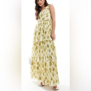 ASOS Floral Green tiered maxi dress